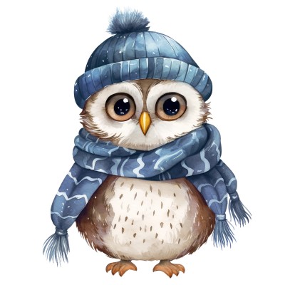 Blue winter owl - SERVETELE 33X33CM