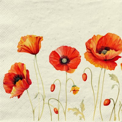 SERVETELE 33X33 CM - POPPIES ON GRASS