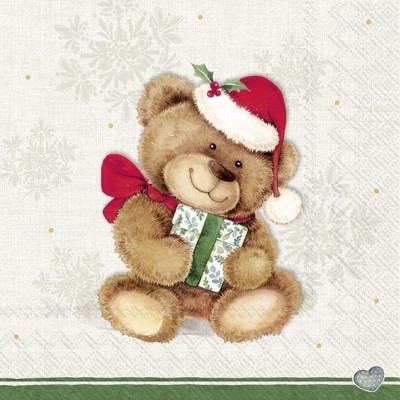 SERVETELE 33X33CM - CHRISTMAS TEDDY CREAM