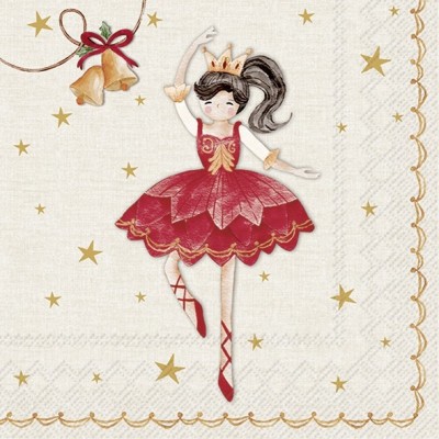 SERVETELE 33X33CM - BALLET DANCER CREAM RED