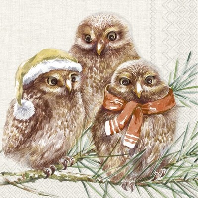 SERVETELE 33X33CM - WINTER OWLS CREAM