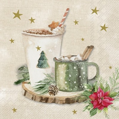 SERVETELE 33X33CM - X-MAS DRINKS CREAM