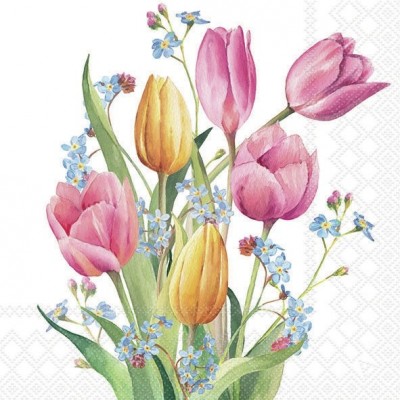 SERVETELE 33X33CM - TULIPS BOUQUET