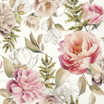 SERVETELE 33X33CM - PEONIES COMPOSITION CREAM