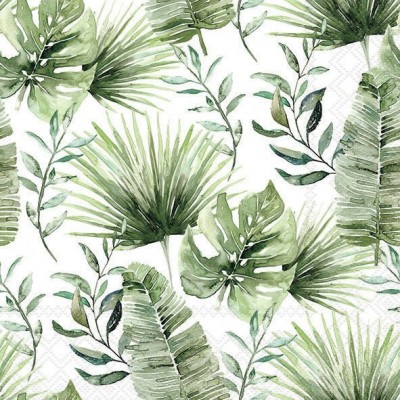 SERVETELE 33X33CM - JUNGLE LEAVES WHITE