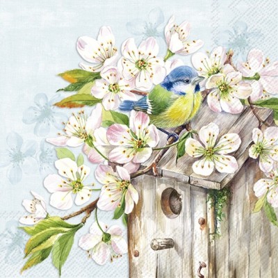 SERVETELE 33X33CM - CHERRY BLOSSOM BIRDHOUSE