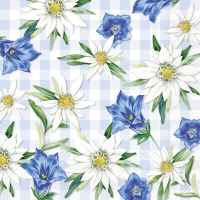 SERVETELE 33X33CM - EDELWEISS AND GENTIAN LI. BLUE