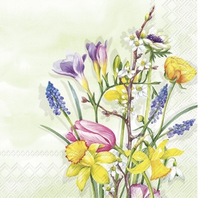 SERVETELE 33X33CM - SPRING FLOWERS LIGHT GREEN